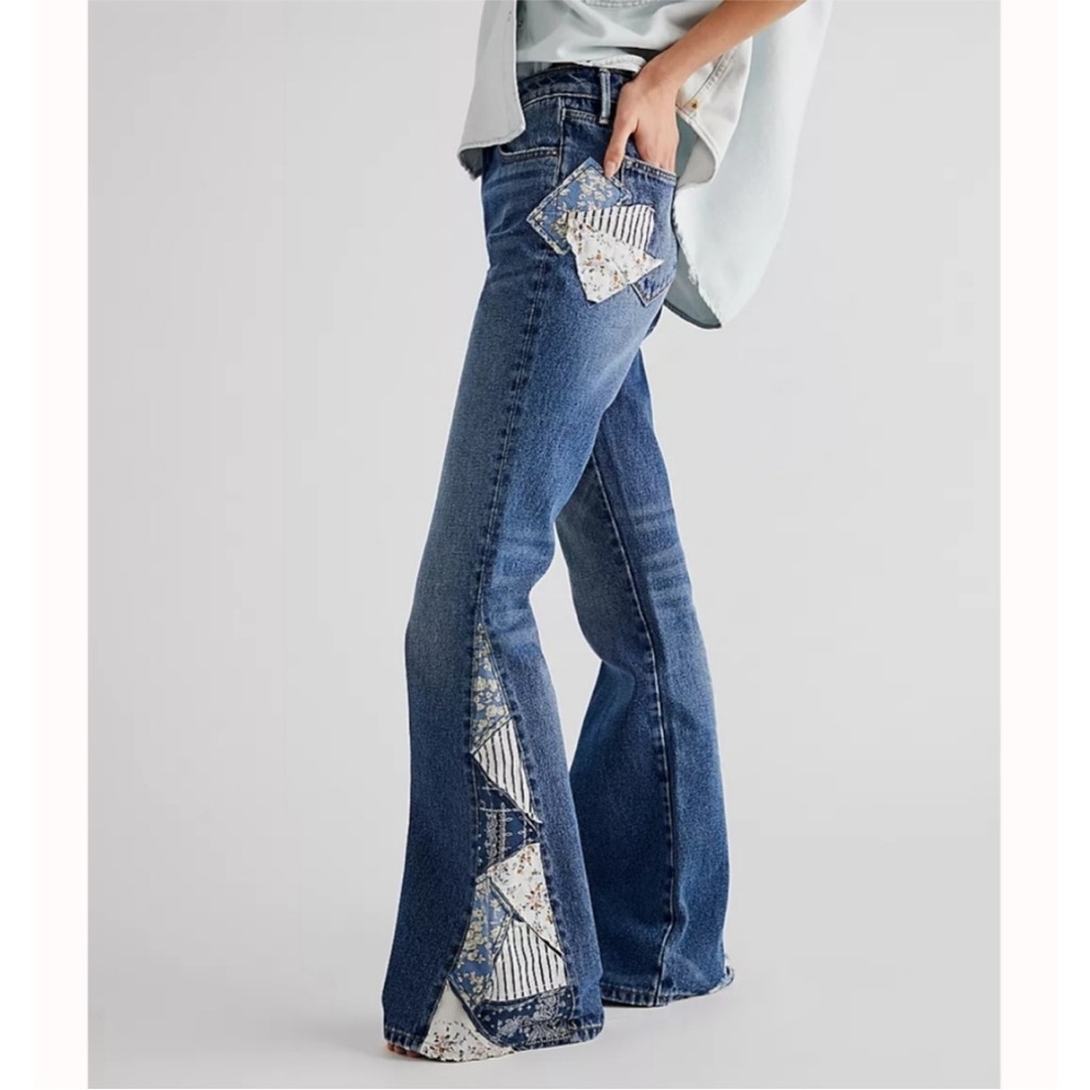 Free People X Driftwood Jeans Patchwork Farrah Flare